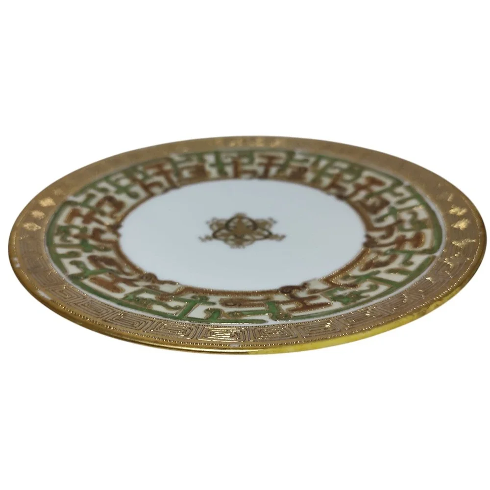 Antique Nippon Beaded Plate Luncheon Salad Hand Painted Heavy‎ Gold Trim SEE